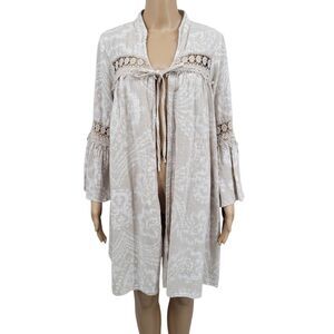 Kaktus Italian Cotton Beige White Crochet Lace Trim Duster Cover Up Women's S